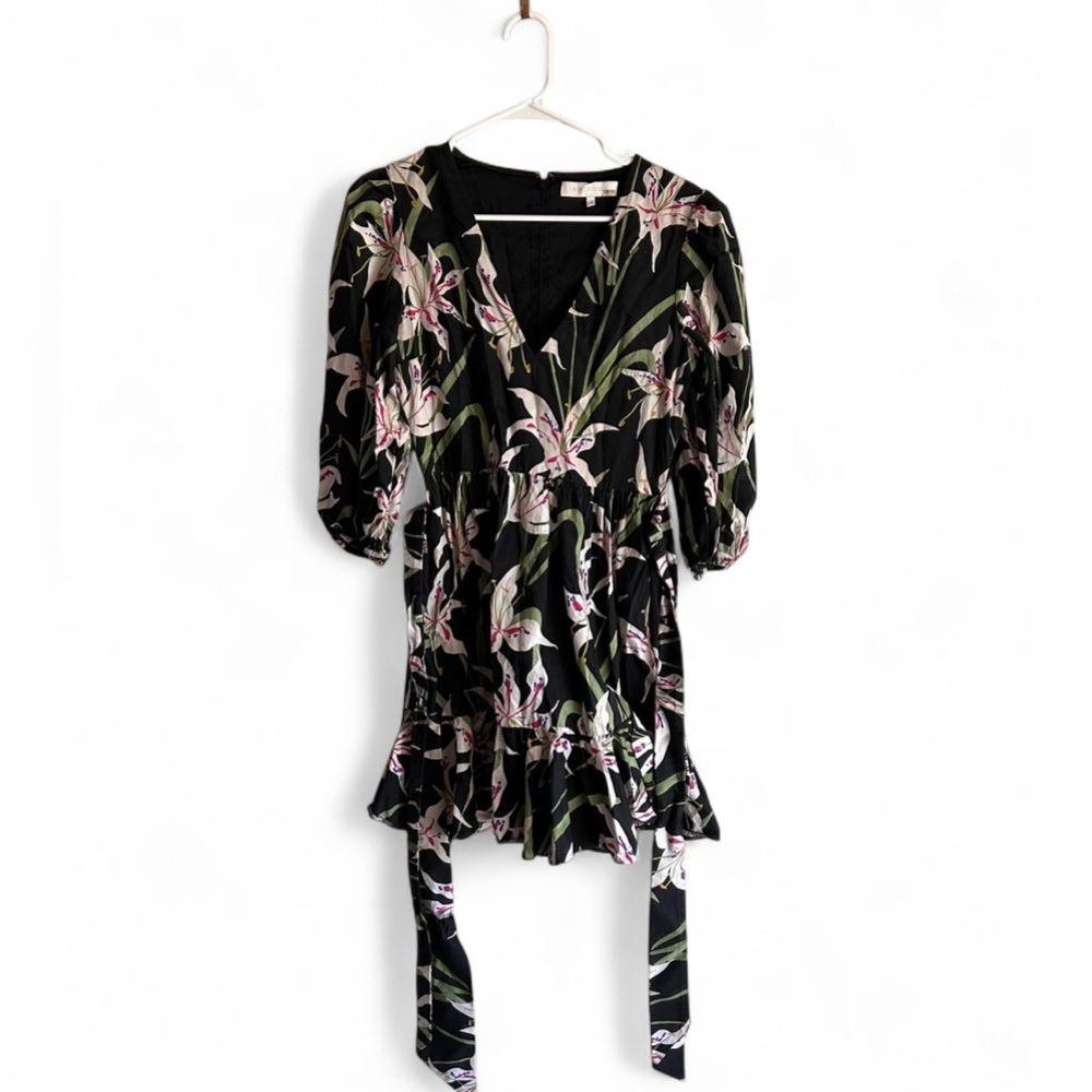 Borgo De Nor Anita Mini Dress Black Lily Print, Size 10